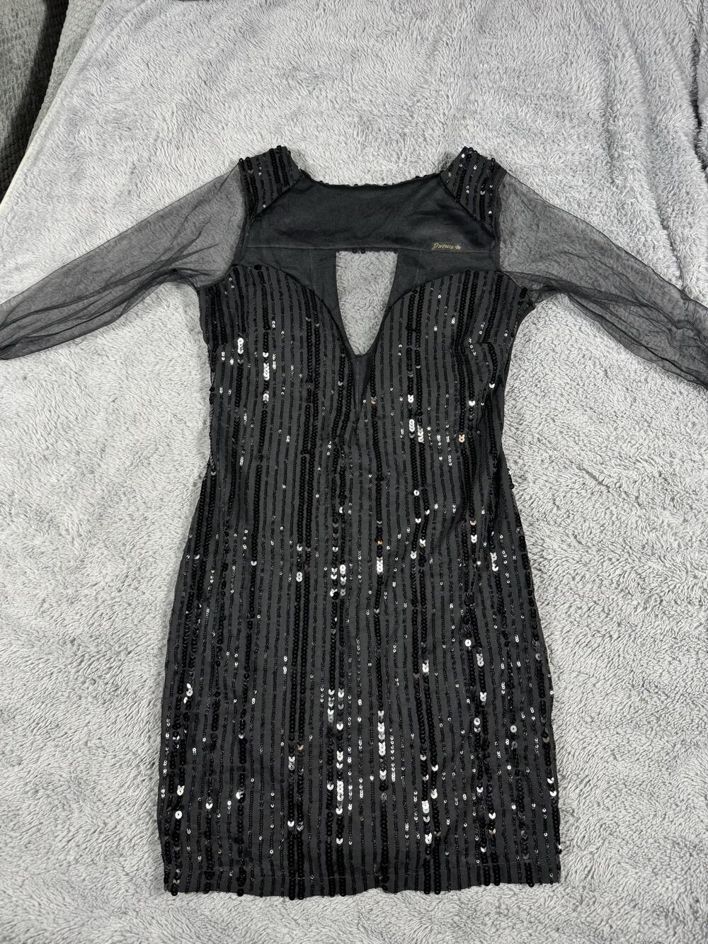Divonica Bodycon Dress Womens Medium Black Sequin Sheer Mesh Mini Party Cocktail